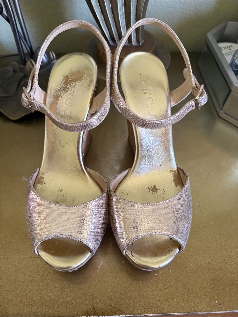Jimmy Choo Metallic Rose Gold Slingback Peep-Toe Heels…. 100% AUTHENTIC